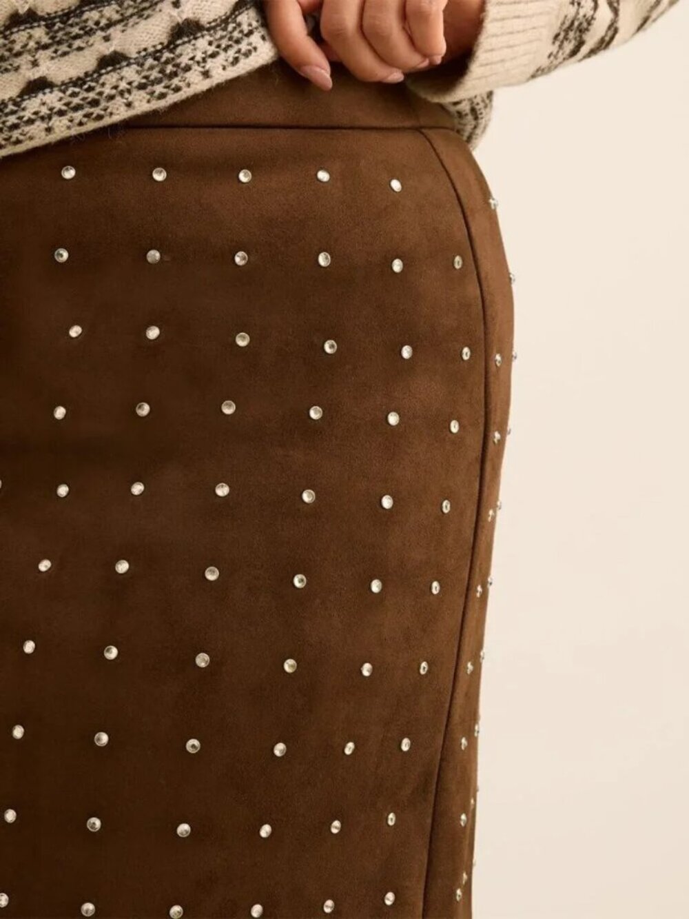 Brown Faux-Suede Mini Skirt with Rhinestones-NWT-PLUS SIZE – Pennington’s - Picture 3 of 5
